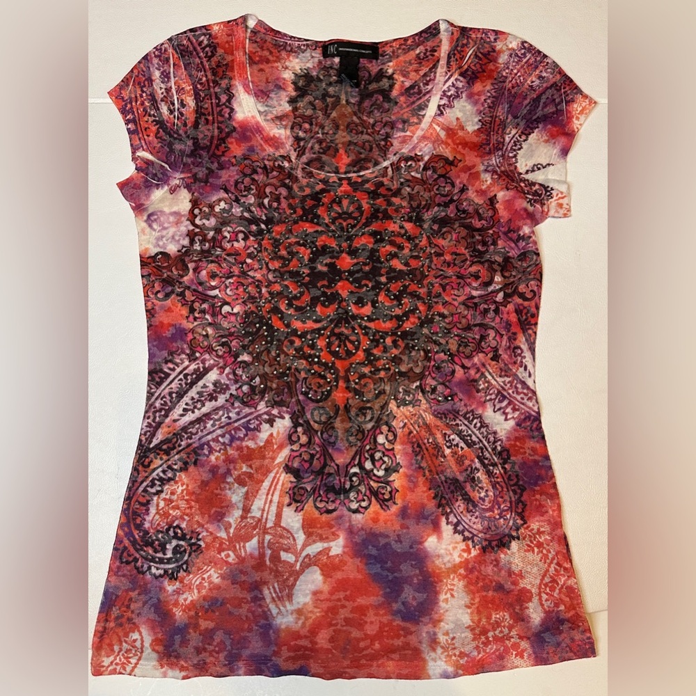 Women’s INC International Concepts Embellished Colorful Burnout Top Size Small